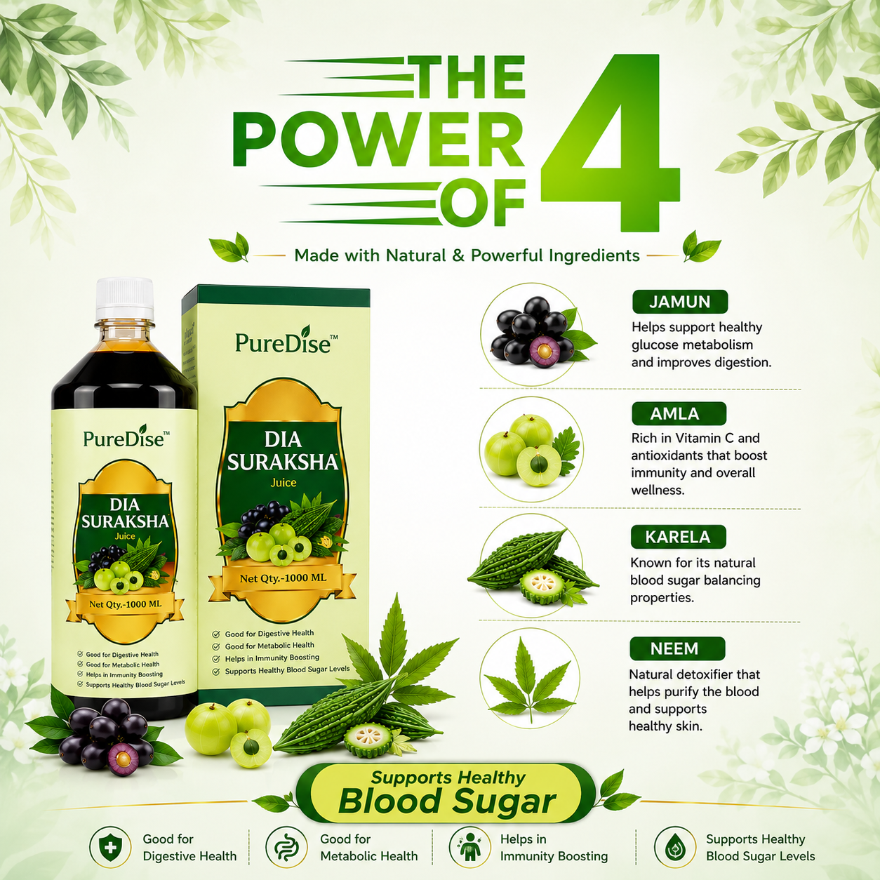 PureDise Dia Suraksha Juice | Ayurvedic Herbal Juice for Blood Sugar Support | 1000ml
