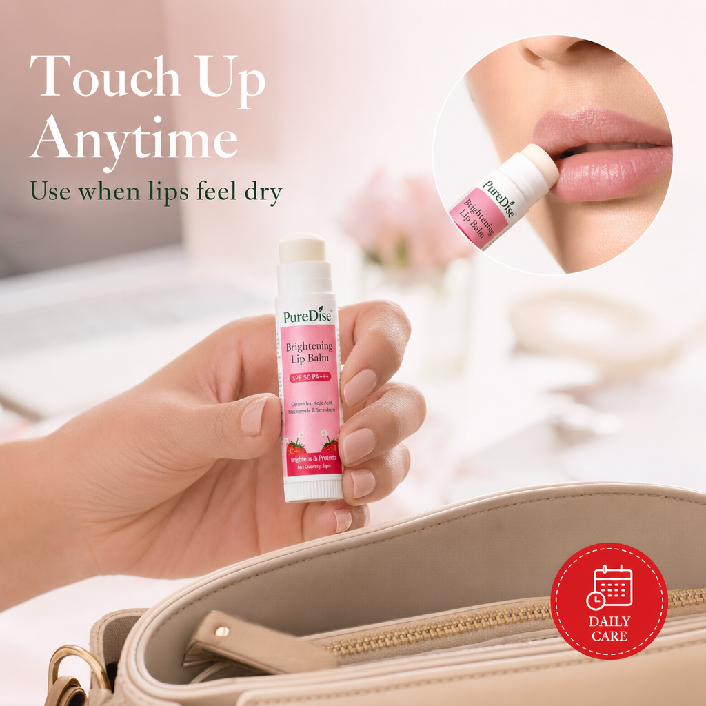 PureDise Brightening Lip Balm SPF 50 PA+++ | Ceramides, Kojic Acid, Niacinamide & Strawberry | Dark Lip Repair & Daily Sun Protection | 5g