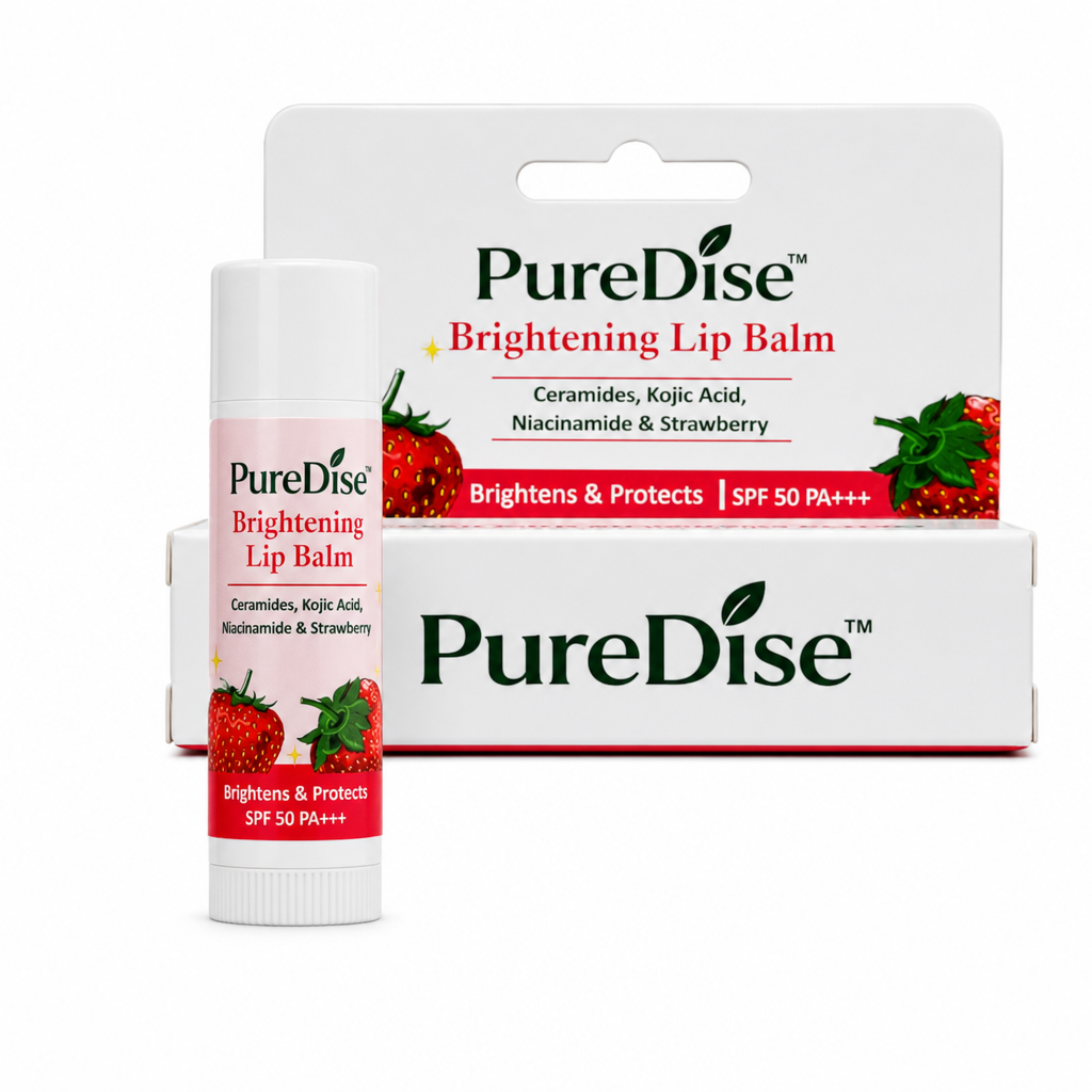 PureDise Brightening Lip Balm SPF 50 PA+++ | Ceramides, Kojic Acid, Niacinamide & Strawberry | Dark Lip Repair & Daily Sun Protection | 5g