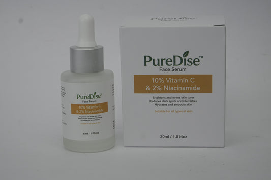 Puredise 10% Vitamin C Face Serum with 2% Niacinamide and Bakuchiol | For Glowing Skin & Evens Skin Tone