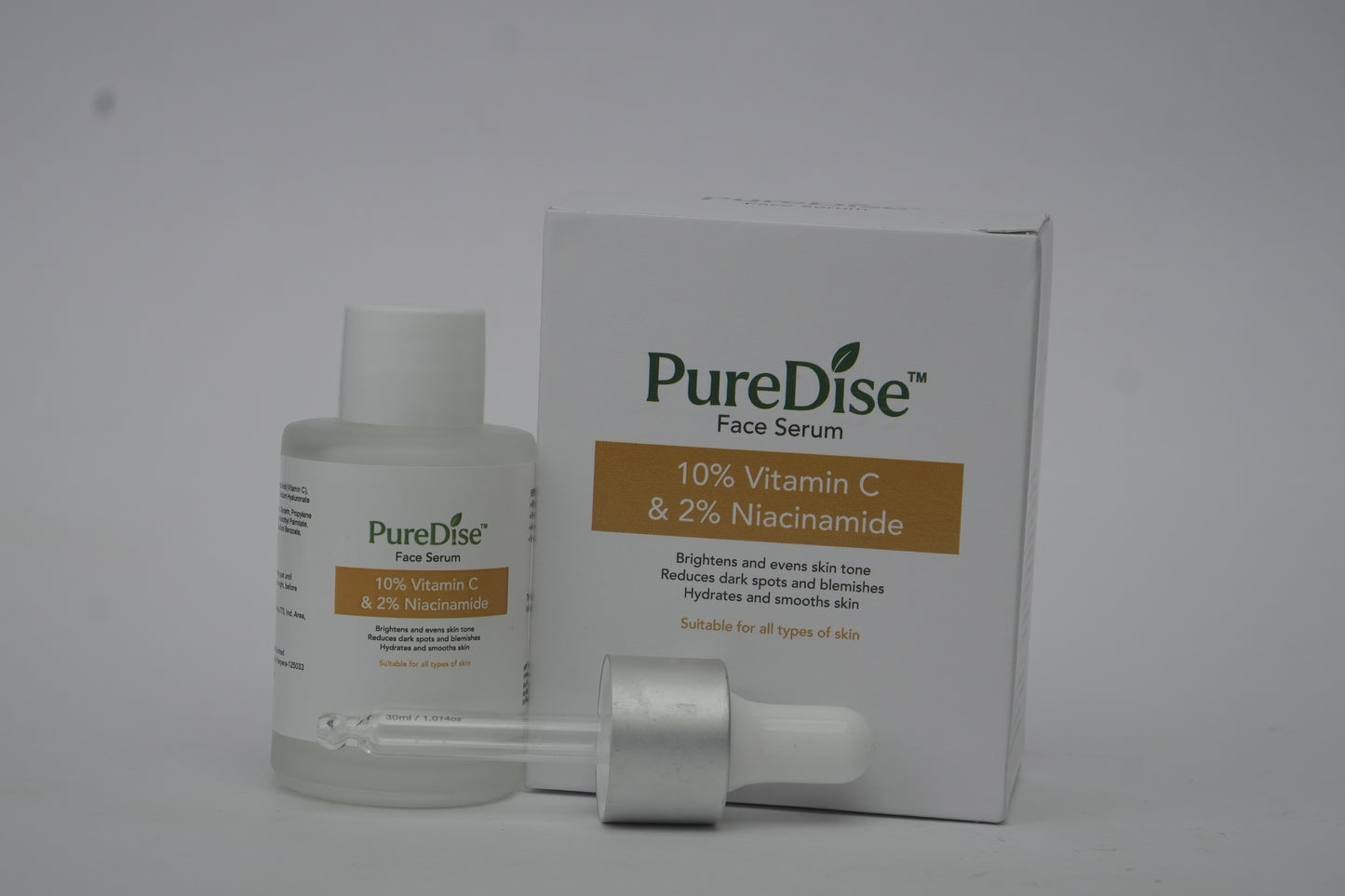 Puredise 10% Vitamin C Face Serum with 2% Niacinamide and Bakuchiol | For Glowing Skin & Evens Skin Tone